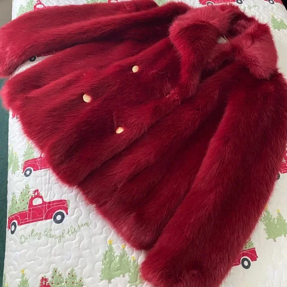 Michael Kors Faux Fur Peacoat With Goldtone Buttons